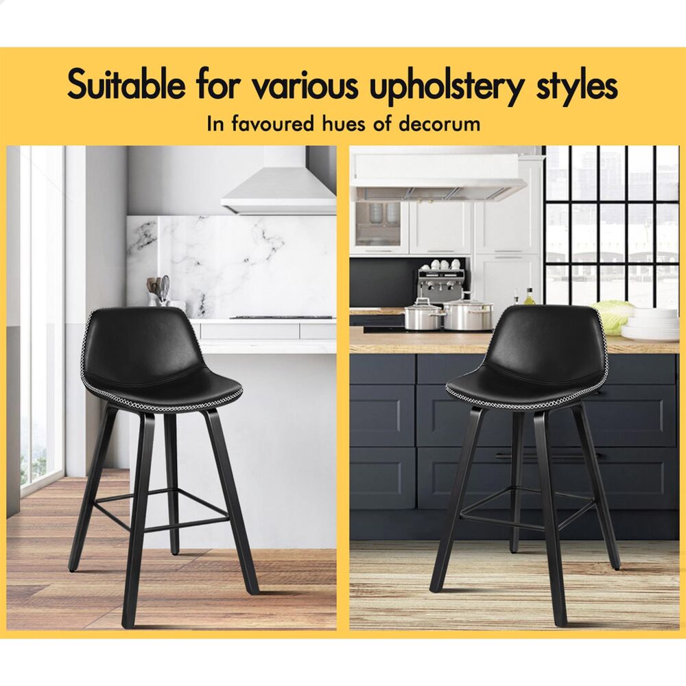 ALFORDSON 2x Wooden Bar Stools Noah Kitchen Dining Chair Vintage Retro All Black