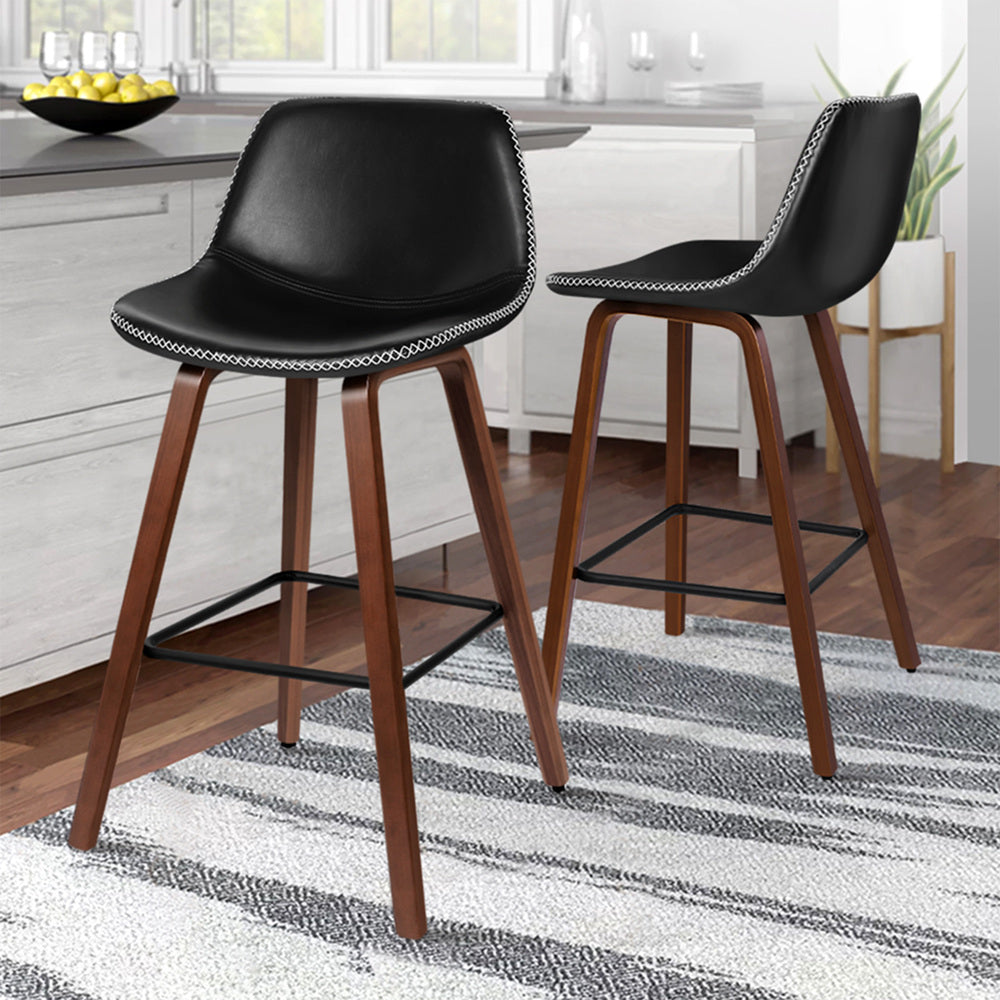 ALFORDSON 2x Wooden Bar Stools Noah Kitchen Dining Chair Vintage Retro Black