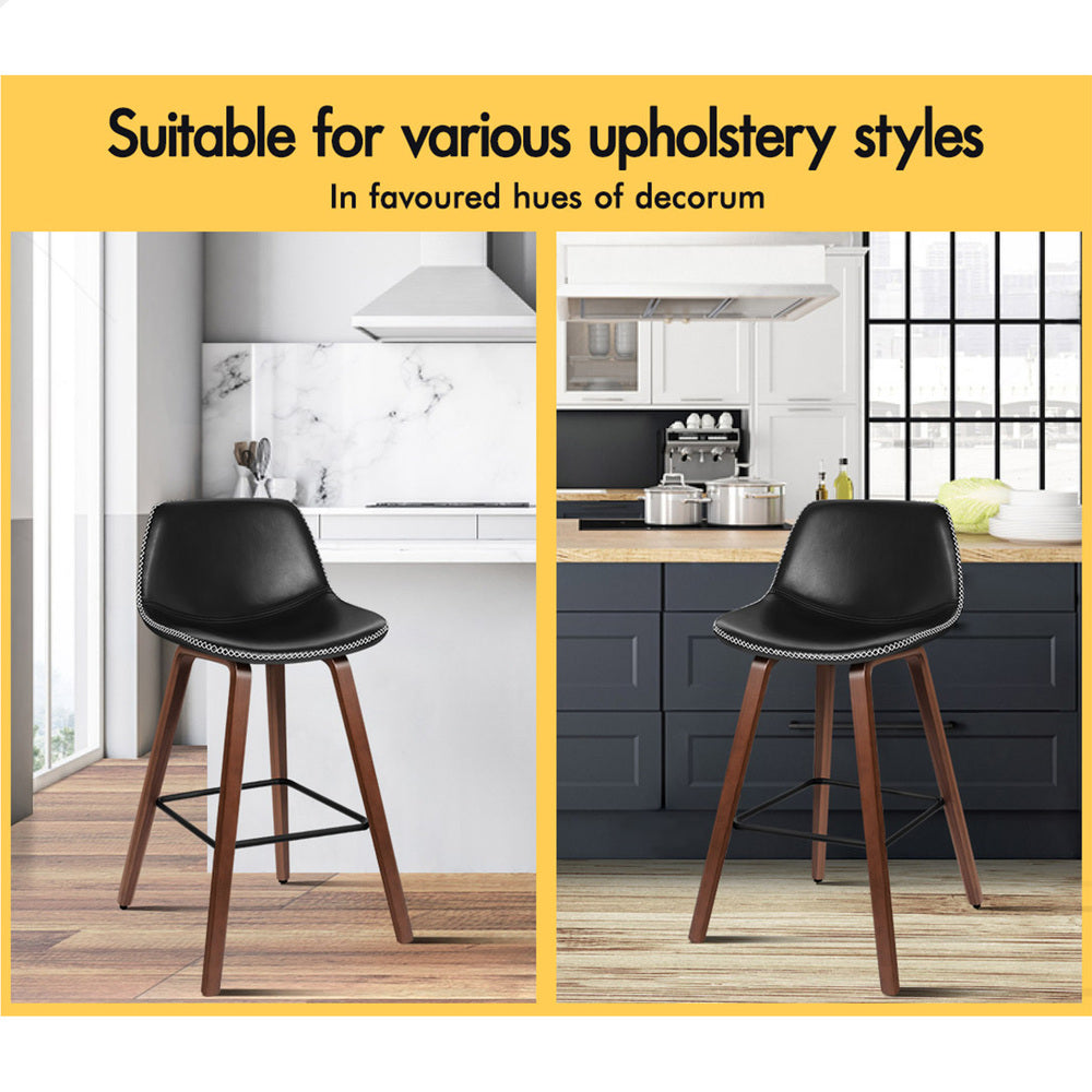 ALFORDSON 2x Wooden Bar Stools Noah Kitchen Dining Chair Vintage Retro Black