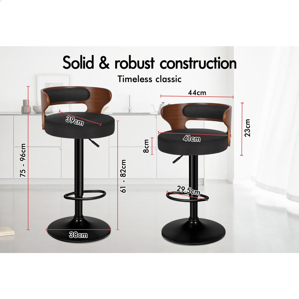 ALFORDSON 2x Bar Stool Kitchen Swivel Chair Wooden Linen Fabric Ramiro Black