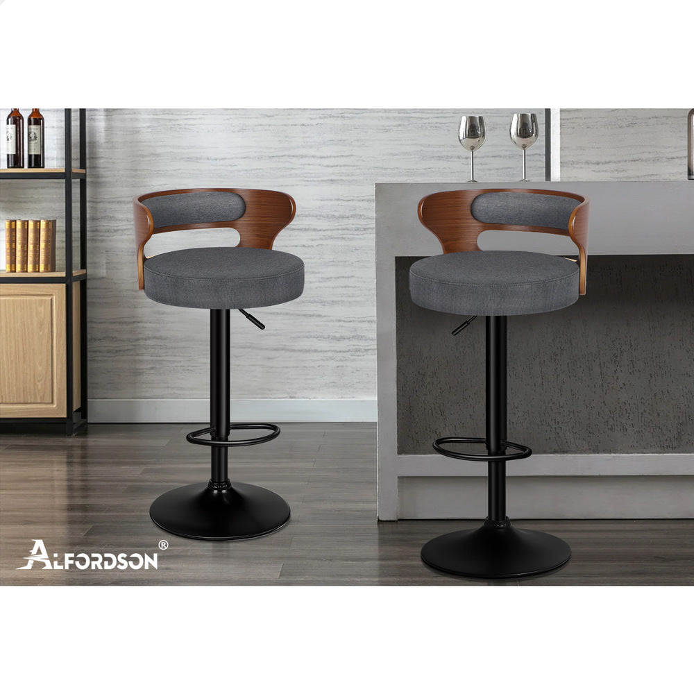 ALFORDSON 2x Bar Stool Kitchen Swivel Chair Wooden Linen Fabric Ramiro Grey