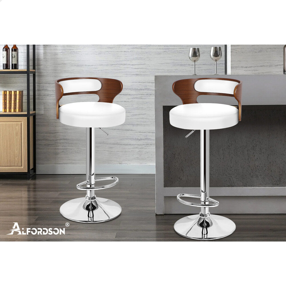 ALFORDSON 2x Bar Stool Kitchen Swivel Chair Wooden Leather Ramiro White