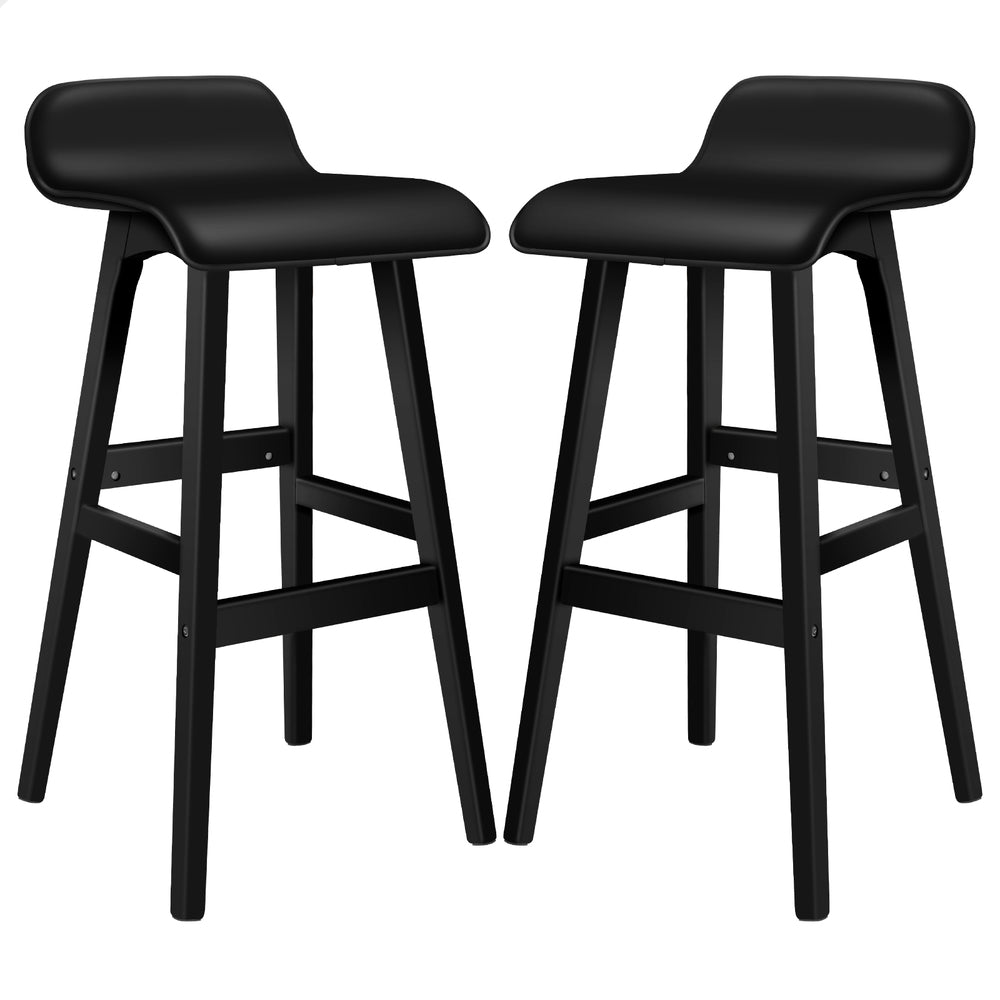 ALFORDSON 2x Wooden Bar Stools Kitchen Dining Chair Leather Samuel ALL BLACK