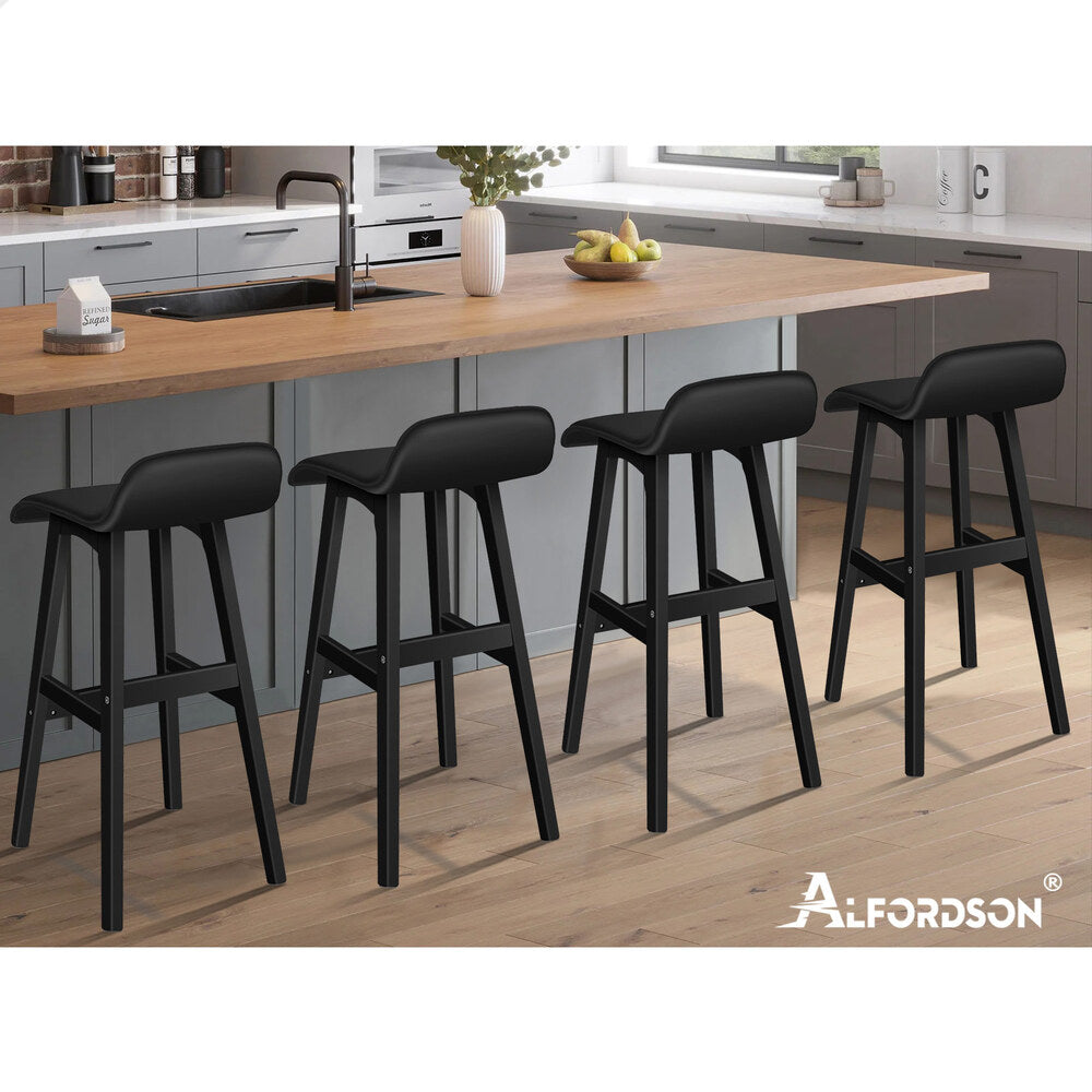 ALFORDSON 2x Wooden Bar Stools Kitchen Dining Chair Leather Samuel ALL BLACK