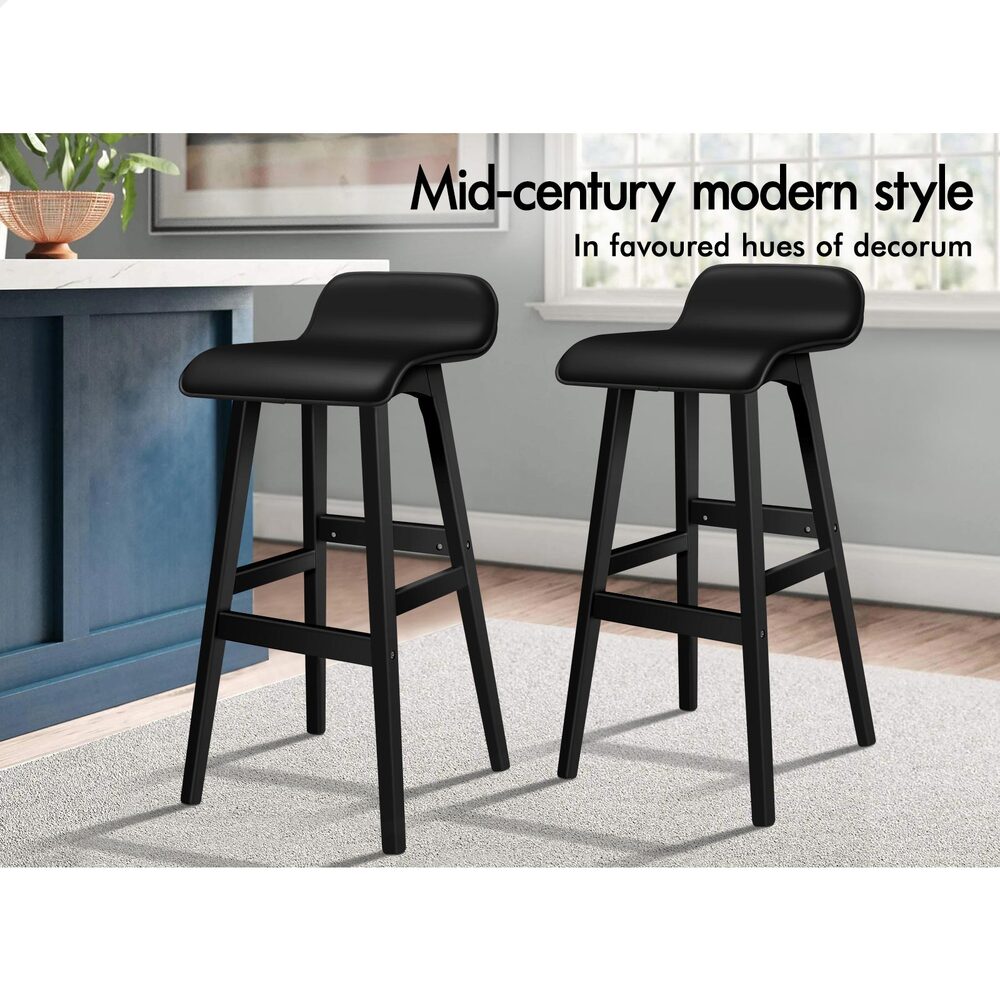 ALFORDSON 2x Wooden Bar Stools Kitchen Dining Chair Leather Samuel ALL BLACK