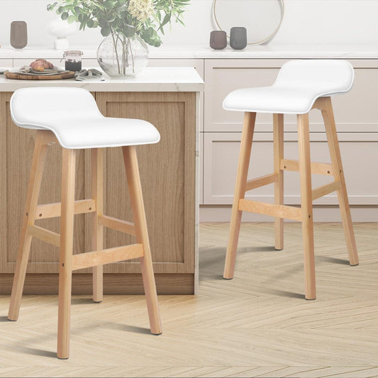 ALFORDSON 2x Wooden Bar Stools Kitchen Dining Chair Leather Samuel WHITE