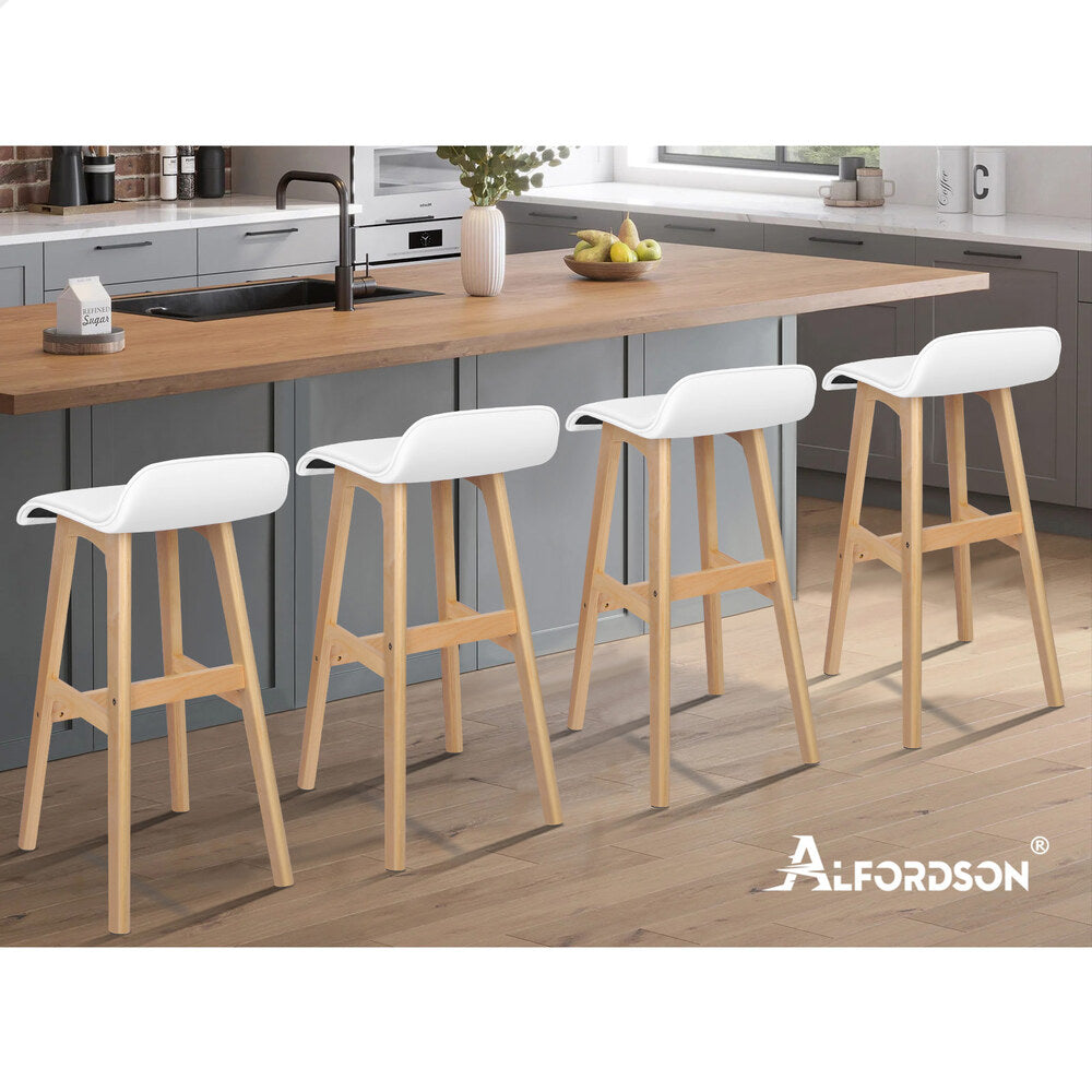 ALFORDSON 2x Wooden Bar Stools Kitchen Dining Chair Leather Samuel WHITE