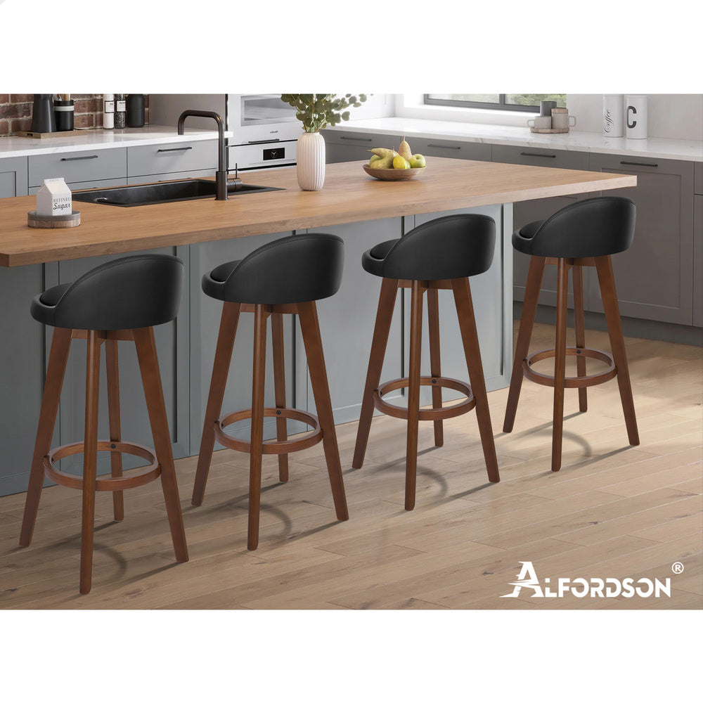 ALFORDSON 2x Bar Stools Liam Kitchen Wooden Swivel Chairs Black Brown