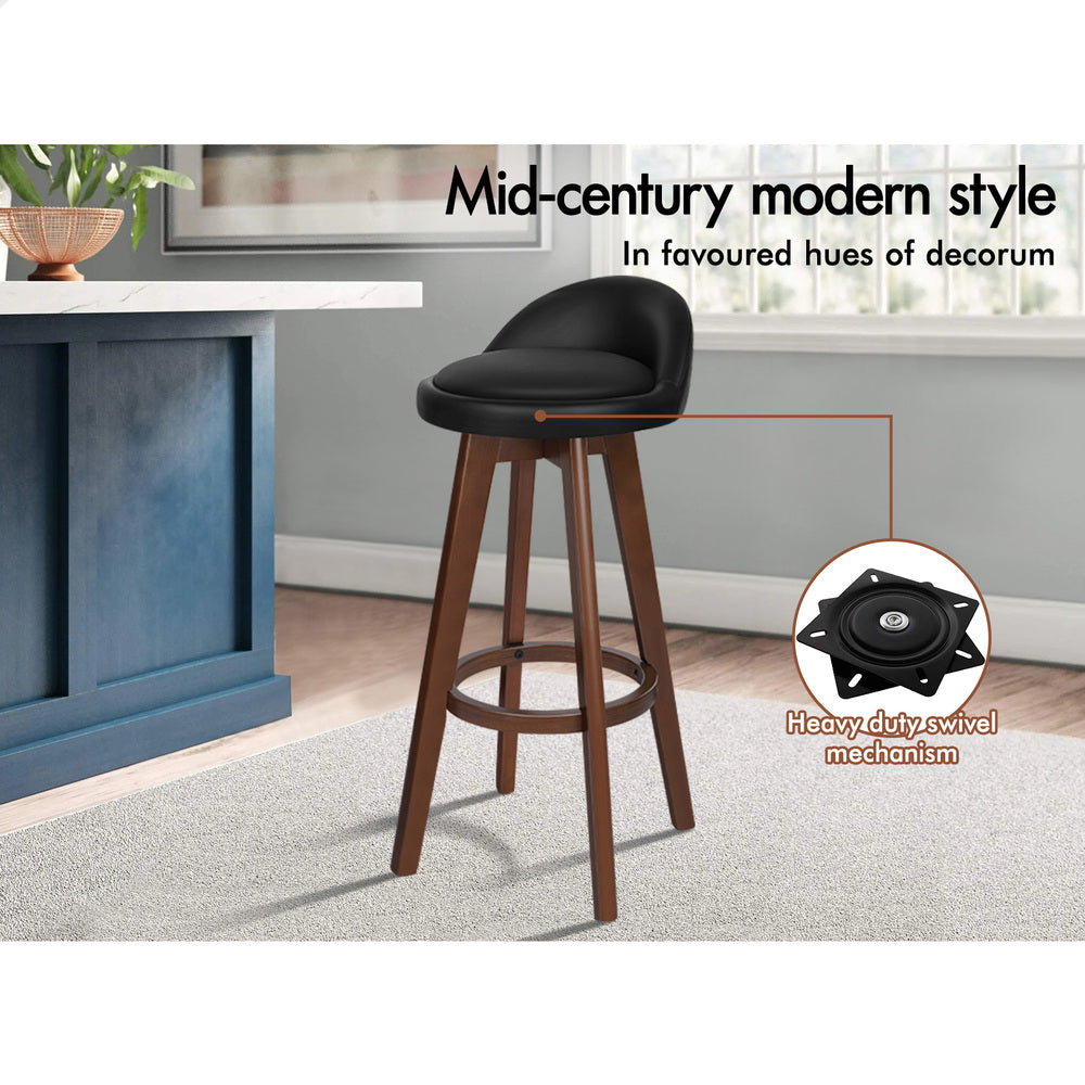 ALFORDSON 2x Bar Stools Liam Kitchen Wooden Swivel Chairs Black Brown