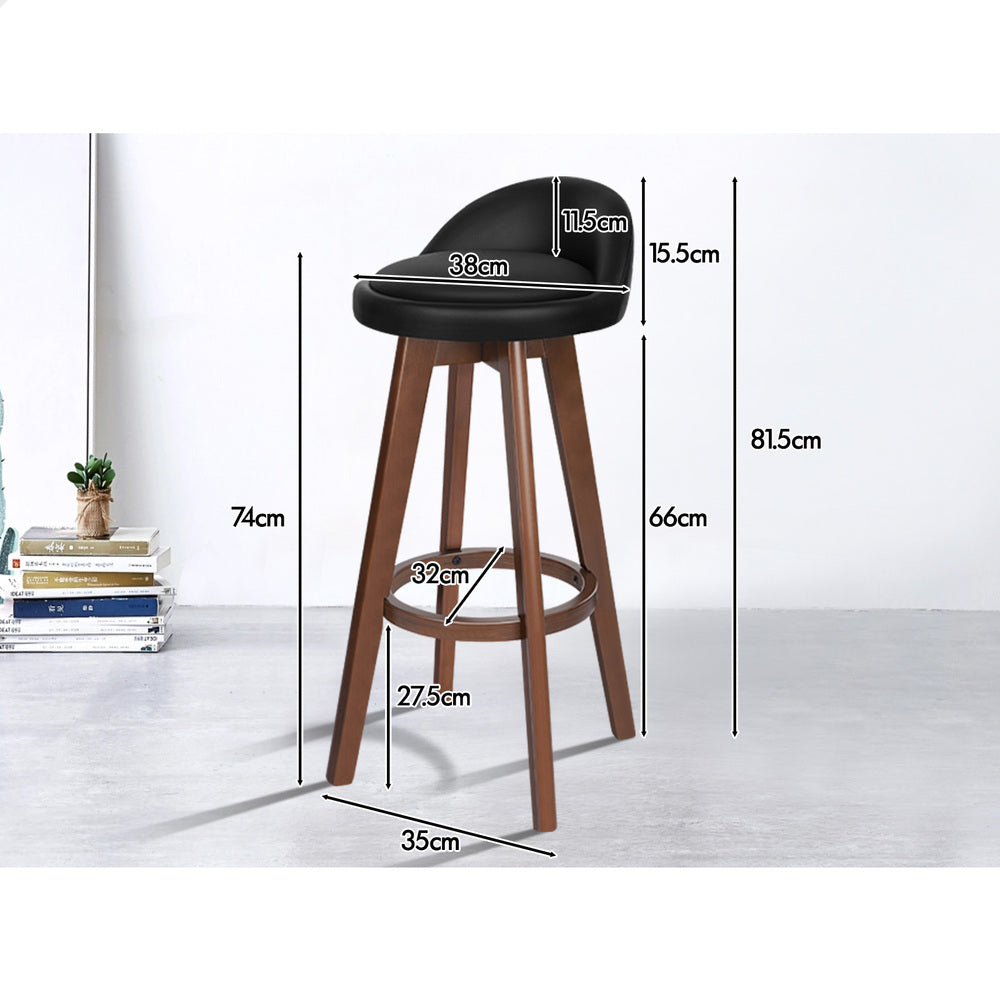 ALFORDSON 2x Bar Stools Liam Kitchen Wooden Swivel Chairs Black Brown