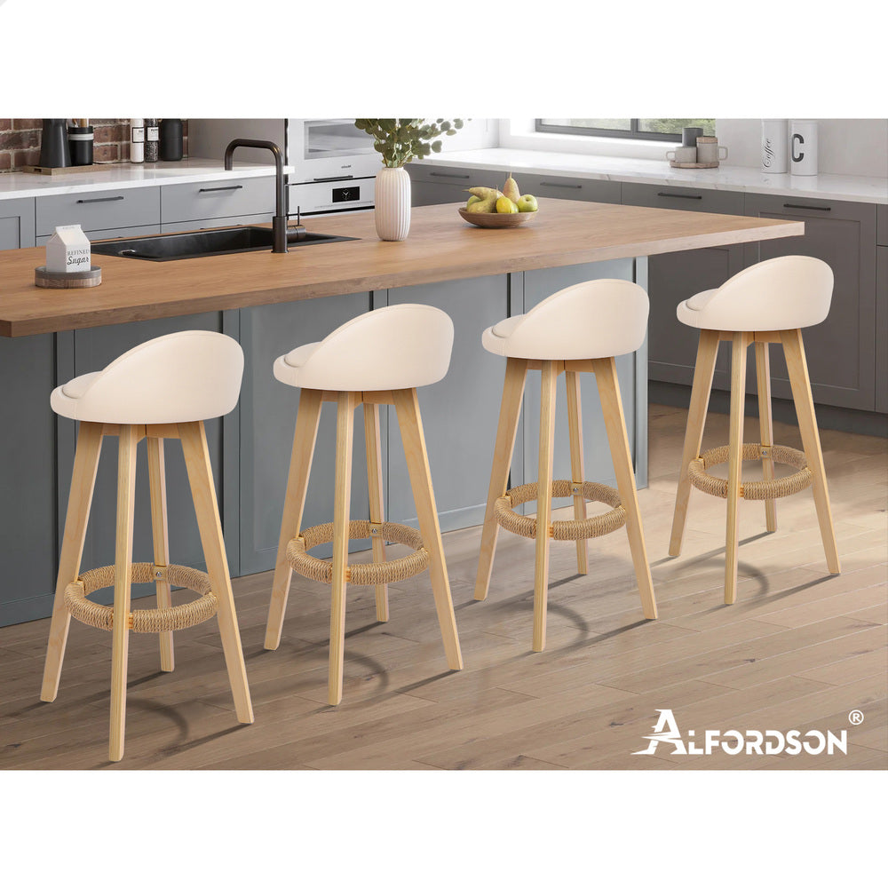 ALFORDSON 2x Kitchen Bar Stools Liam Wooden Swivel Bar Stool Chairs Beige