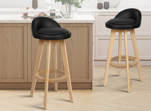 ALFORDSON 2x Kitchen Bar Stools Liam Wooden Swivel Bar Stool Chairs Black