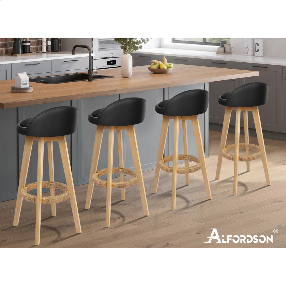 ALFORDSON 2x Kitchen Bar Stools Liam Wooden Swivel Bar Stool Chairs Black