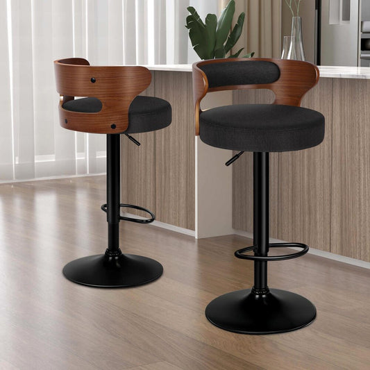 ALFORDSON 2x Bar Stool Kitchen Swivel Chair Wooden Linen Fabric Ramiro Black