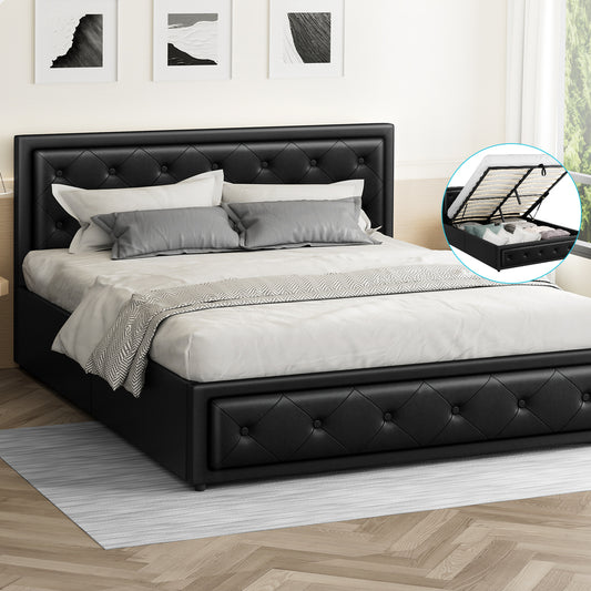 ALFORDSON Bed Frame Queen Size Gas Lift Storage Mattress Base Leather Black