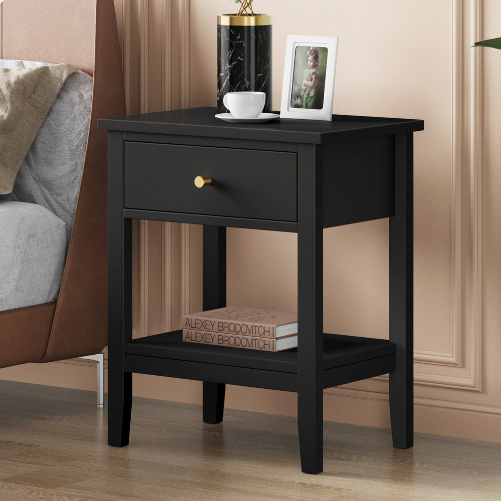 ALFORDSON Bedside Table Hamptons Nightstand Storage Side End 1 Drawer Black