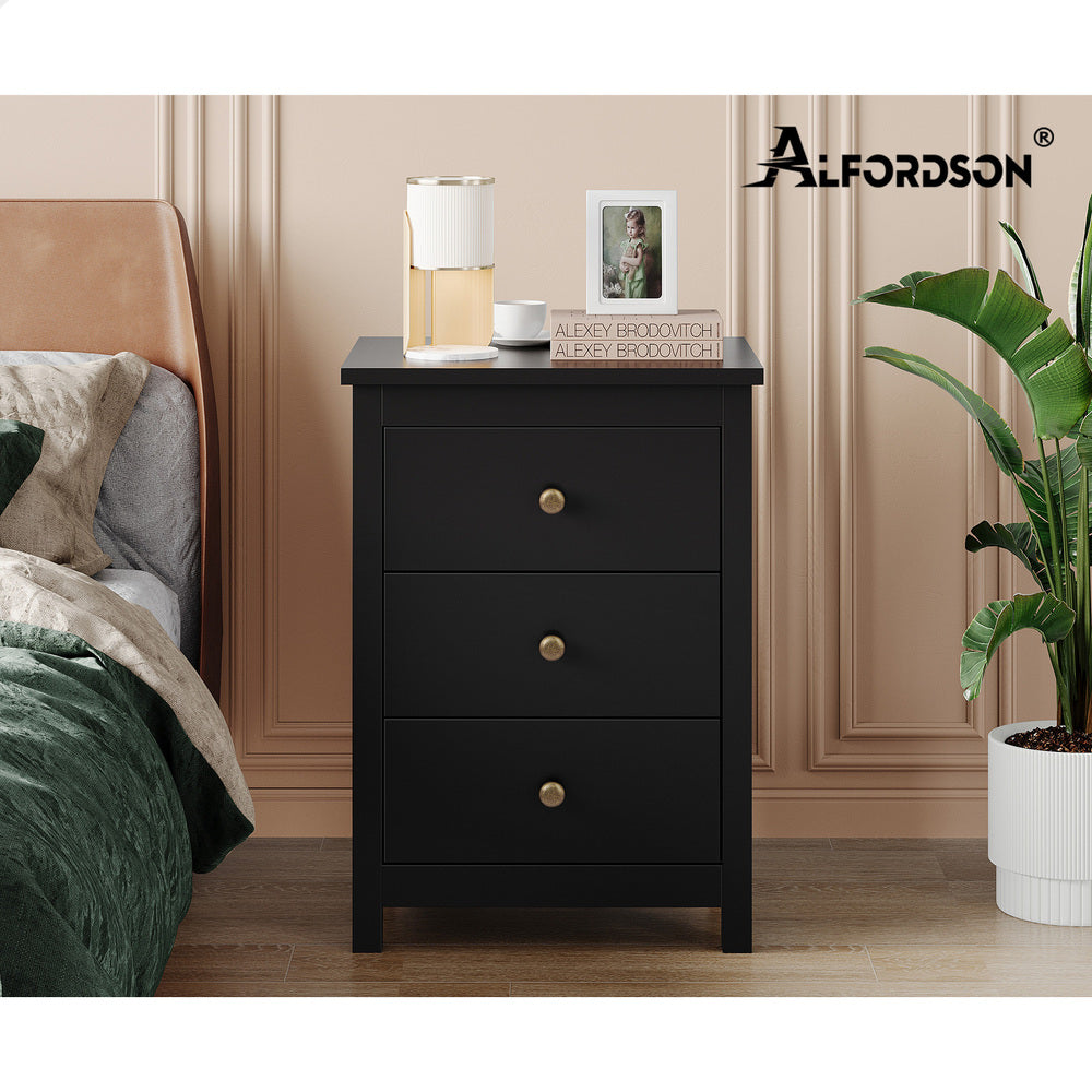 ALFORDSON Bedside Table Hamptons Nightstand Storage Side End 3 Drawers Black