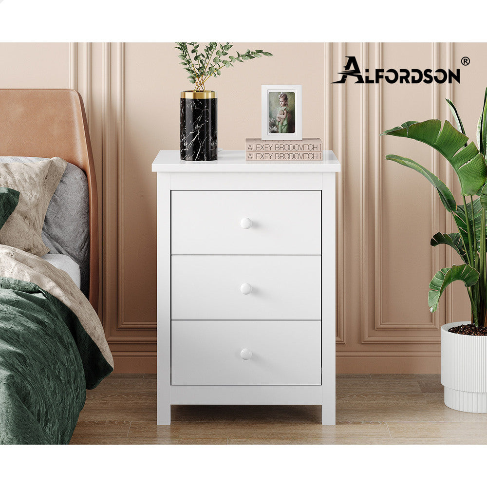 ALFORDSON Bedside Table Hamptons Nightstand Storage Side End 3 Drawers White