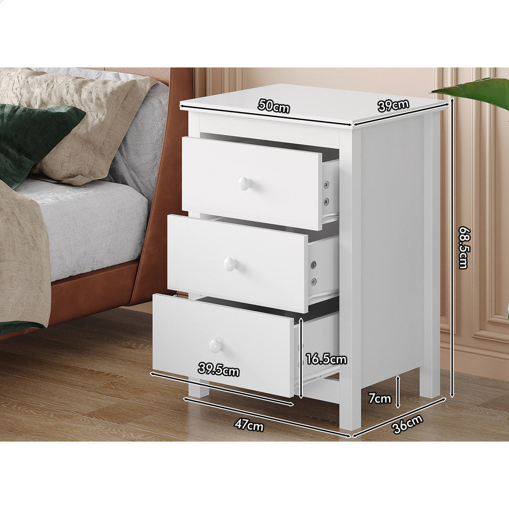 ALFORDSON Bedside Table Hamptons Nightstand Storage Side End 3 Drawers White