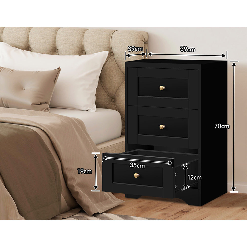 ALFORDSON Bedside Table Hamptons Storage Nightstand Side End Cabinet Black