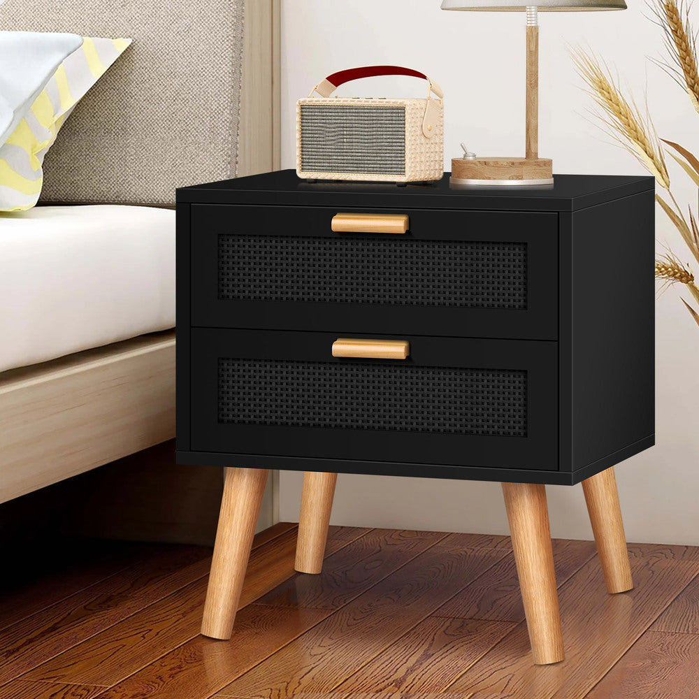 ALFORDSON Bedside Table Nightstand Side Cabinet Rattan Black