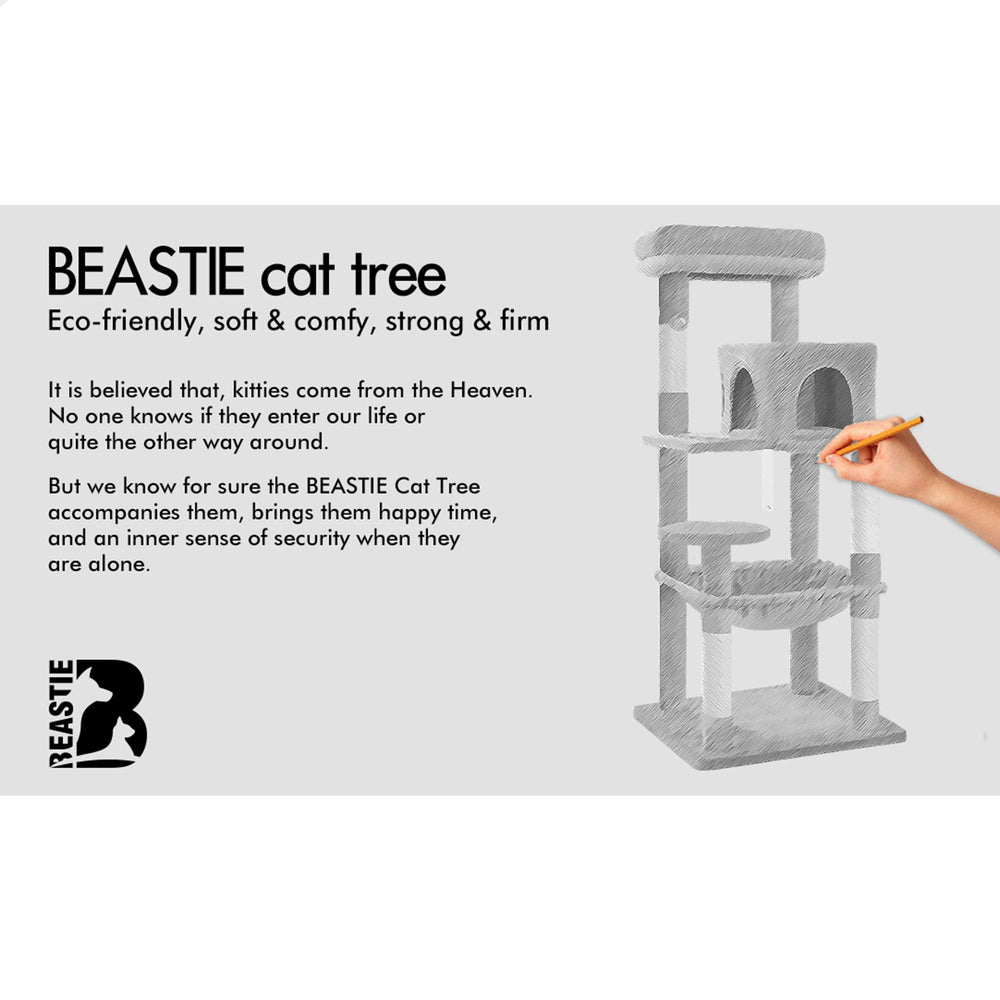 BEASTIE Cat Tree Scratching Post Scratcher Tower Condo House Furniture Wood 143