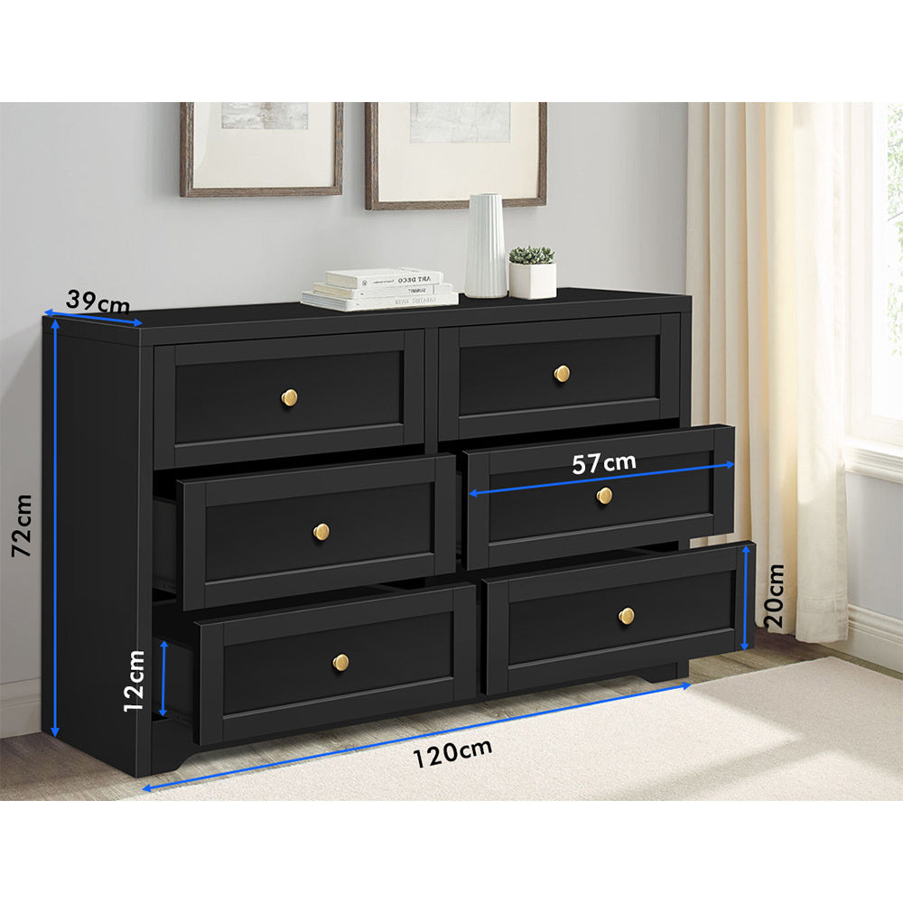 ALFORDSON 6 Chest of Drawers Hamptons Storage Cabinet Dresser Tallboy Black