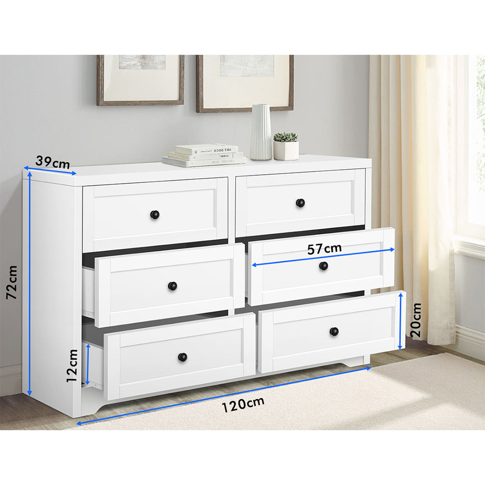 ALFORDSON 6 Chest of Drawers Hamptons Storage Cabinet Dresser Tallboy White