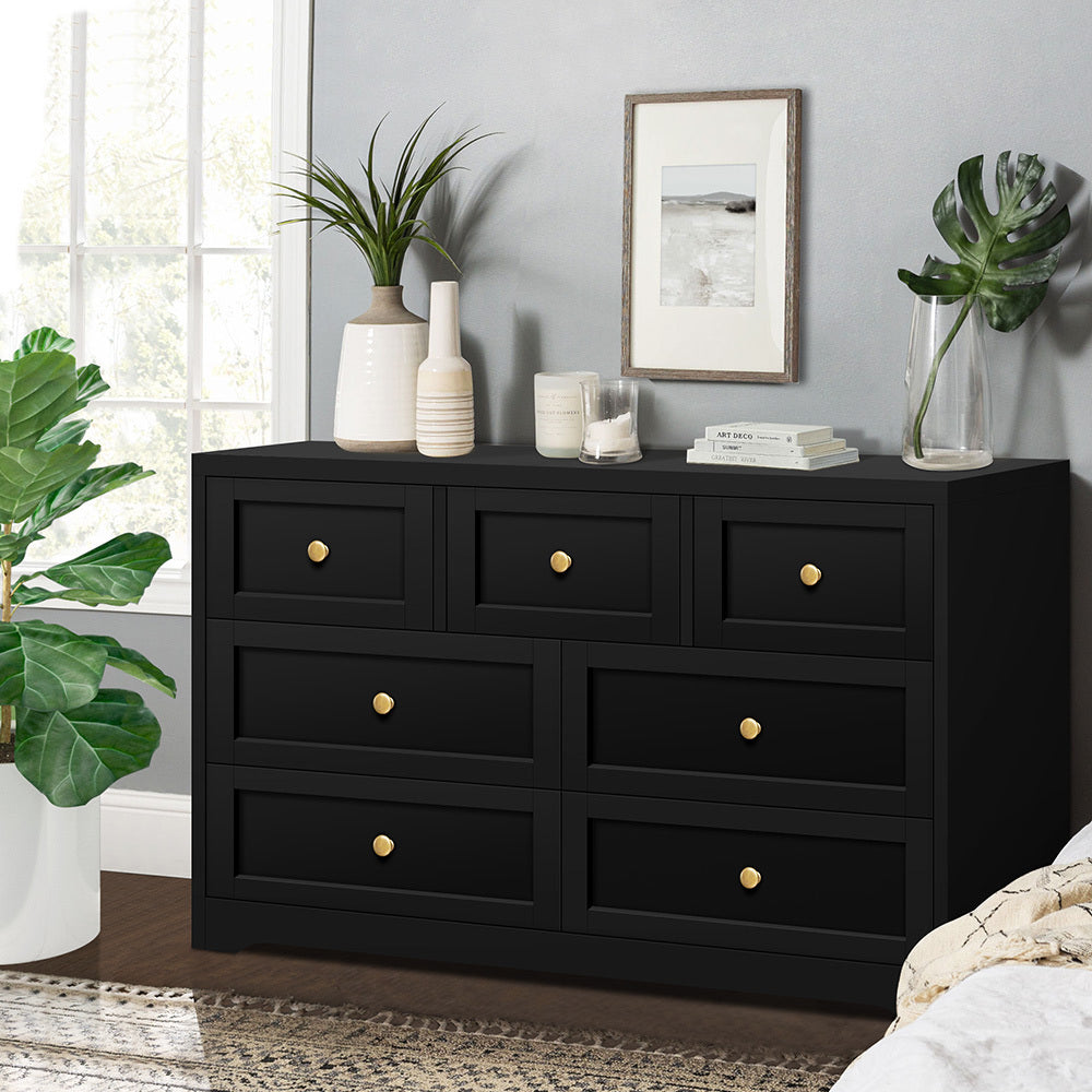 ALFORDSON 7 Chest of Drawers Hamptons Storage Cabinet Dresser Tallboy Black