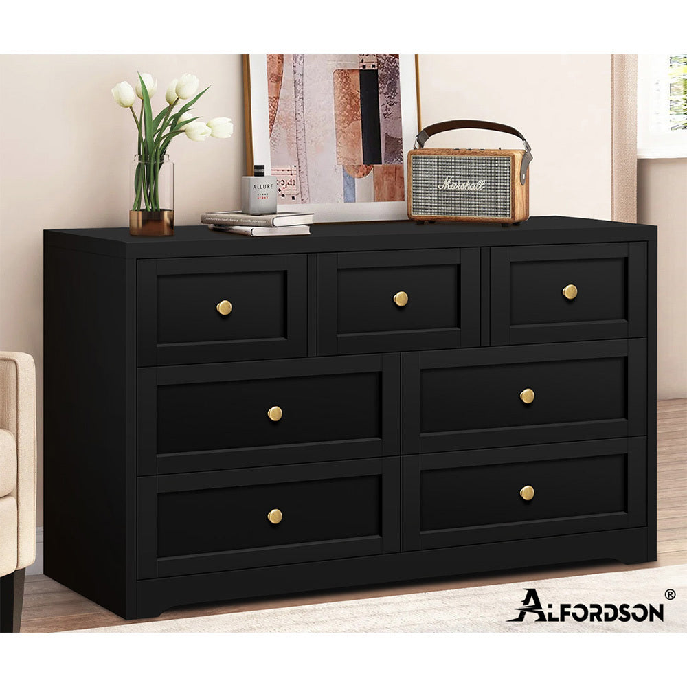 ALFORDSON 7 Chest of Drawers Hamptons Storage Cabinet Dresser Tallboy Black