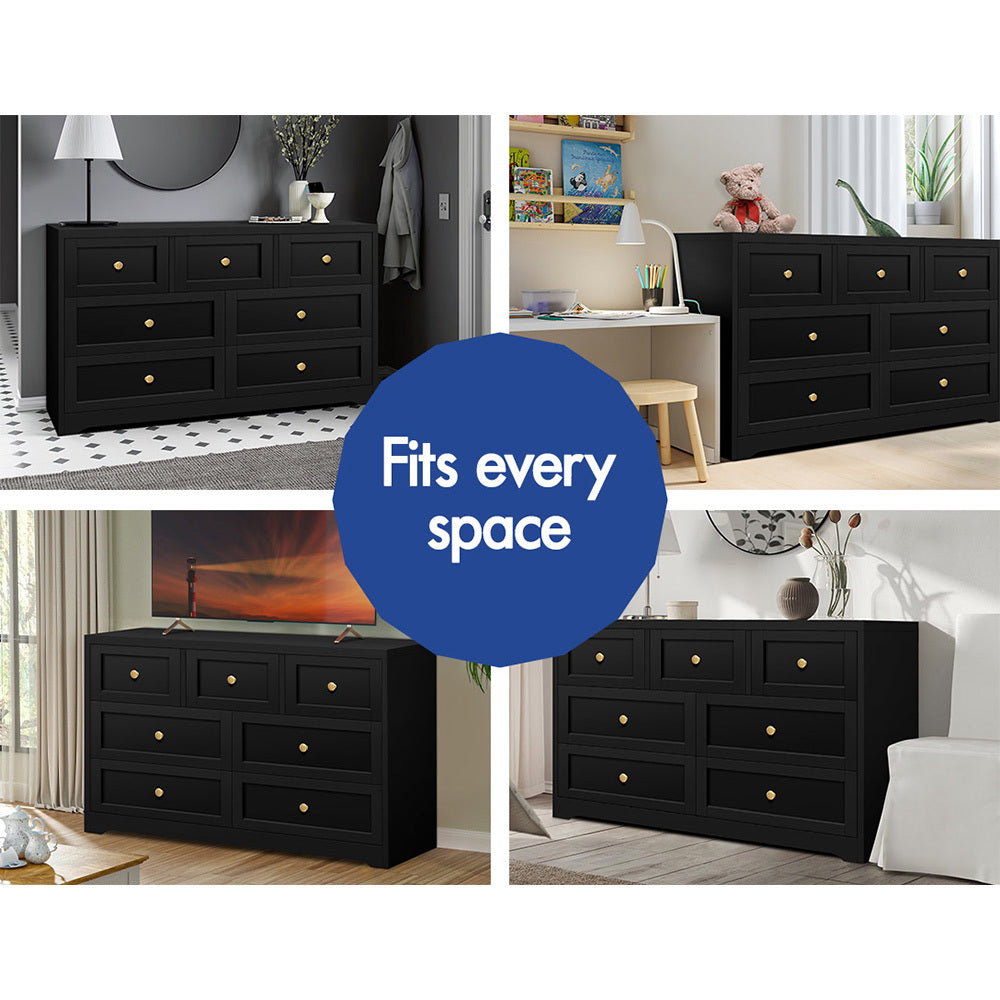 ALFORDSON 7 Chest of Drawers Hamptons Storage Cabinet Dresser Tallboy Black