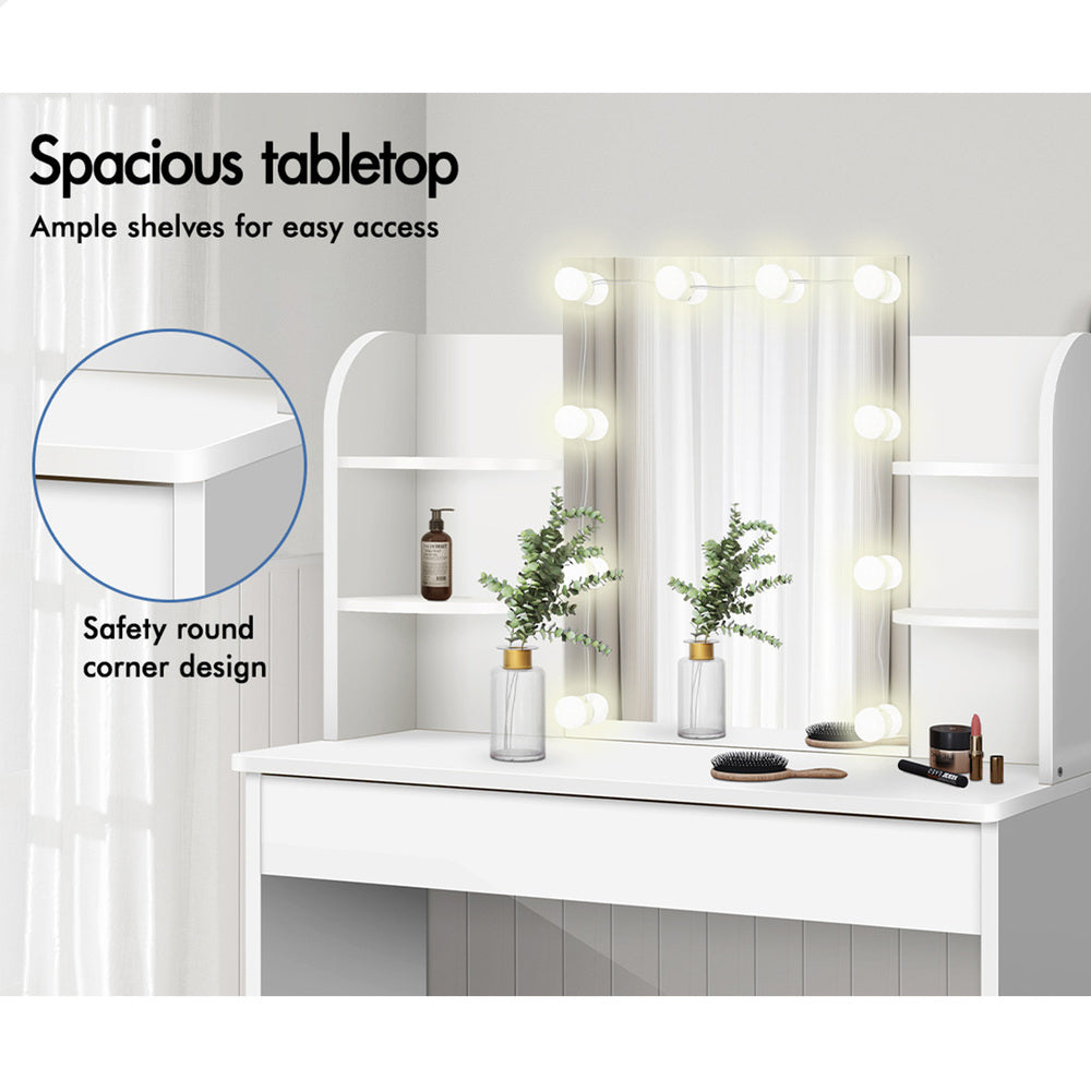 ALFORDSON Dressing Table Stool Set Makeup Mirror Desk LED 10 Bulbs White