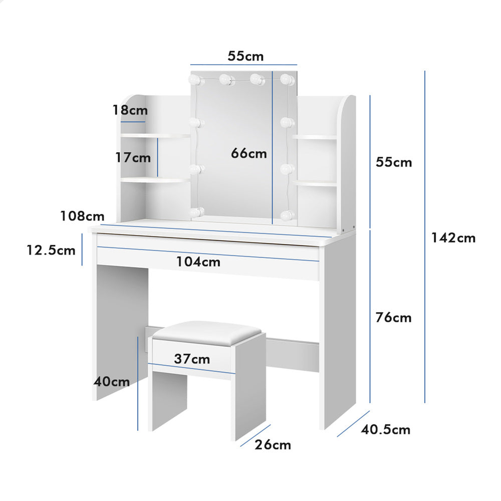 ALFORDSON Dressing Table Stool Set Makeup Mirror Desk LED 10 Bulbs White