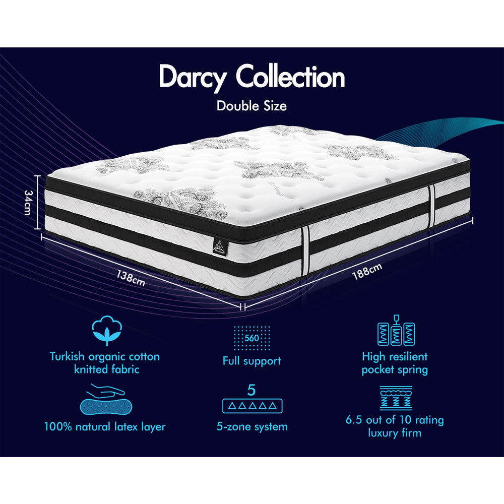 STARRY EUCALYPT Mattress Pocket Spring Double Size Latex Euro Top 34cm 5 zone