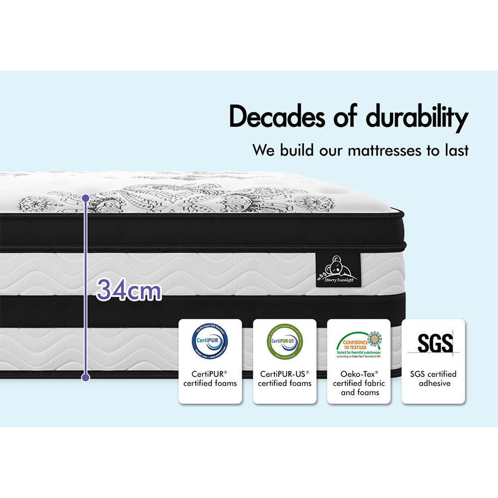 STARRY EUCALYPT Mattress Pocket Spring Double Size Latex Euro Top 34cm 5 zone