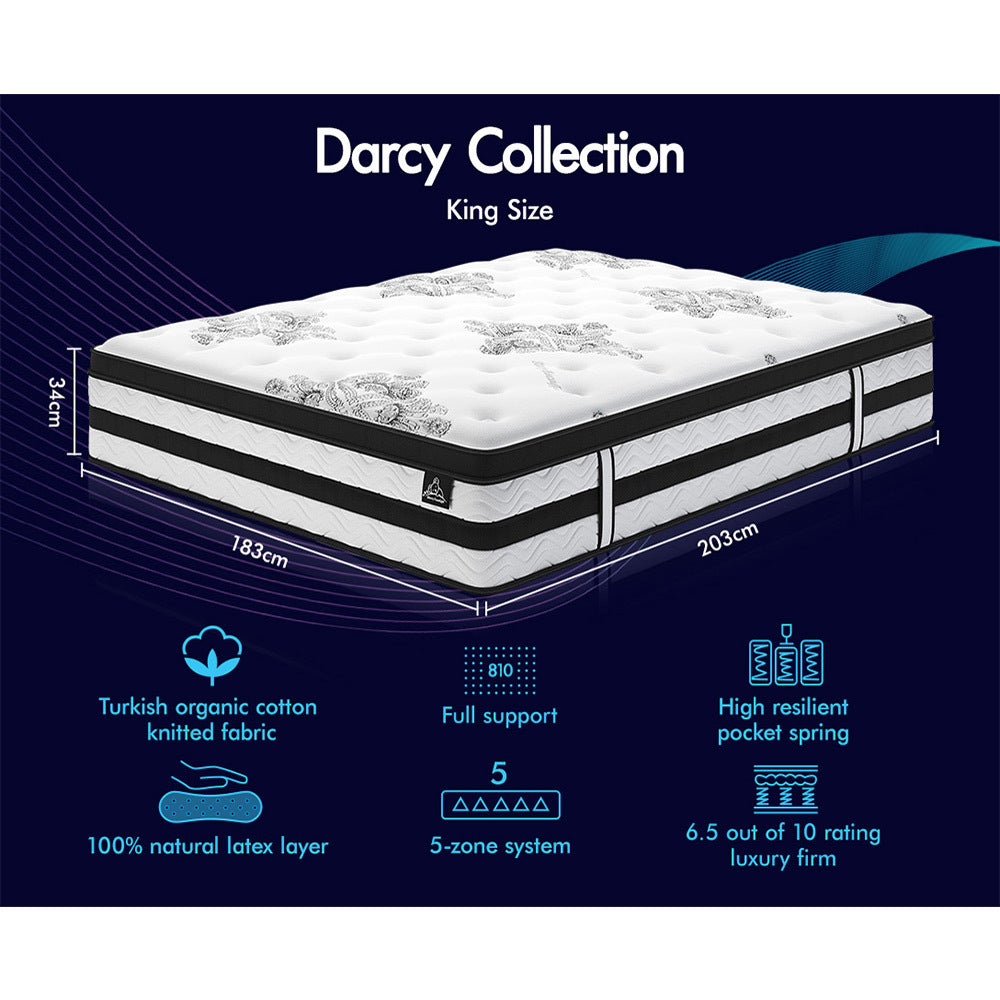 STARRY EUCALYPT Mattress Pocket Spring King Size Latex Euro Top 34cm 5 zone