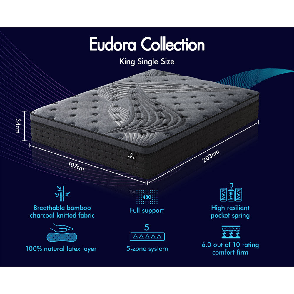 STARRY EUCALYPT Mattress Pocket Spring King Single Latex Euro Top 34cm 5 zone