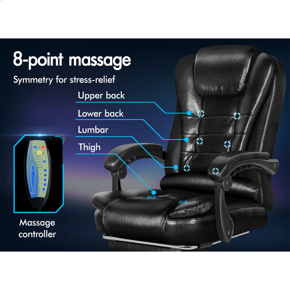 ALFORDSON Massage Office Chair Heated Seat Executive Gaming Racer PU Leather Black