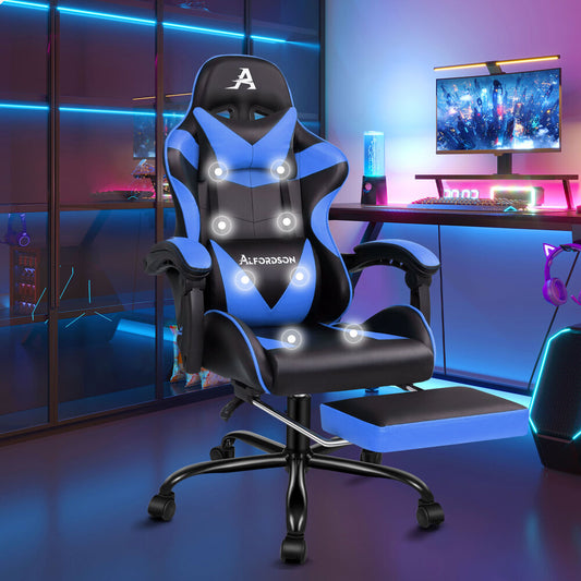 ALFORDSON Gaming Chair Office Massage Computer Racing Seat PU Leather Blue