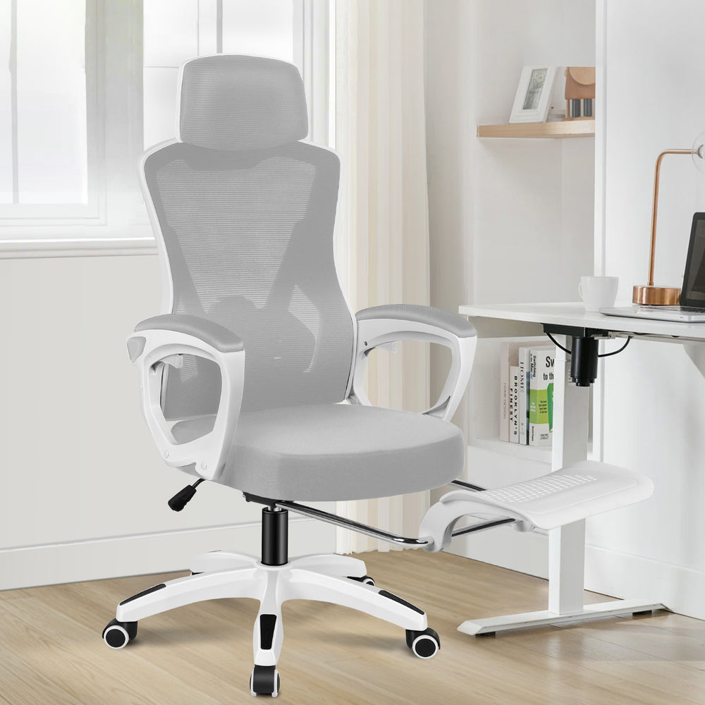 ALFORDSON Mesh Office Chair Gaming Executive Computer Recliner Study Work Seat White and Grey