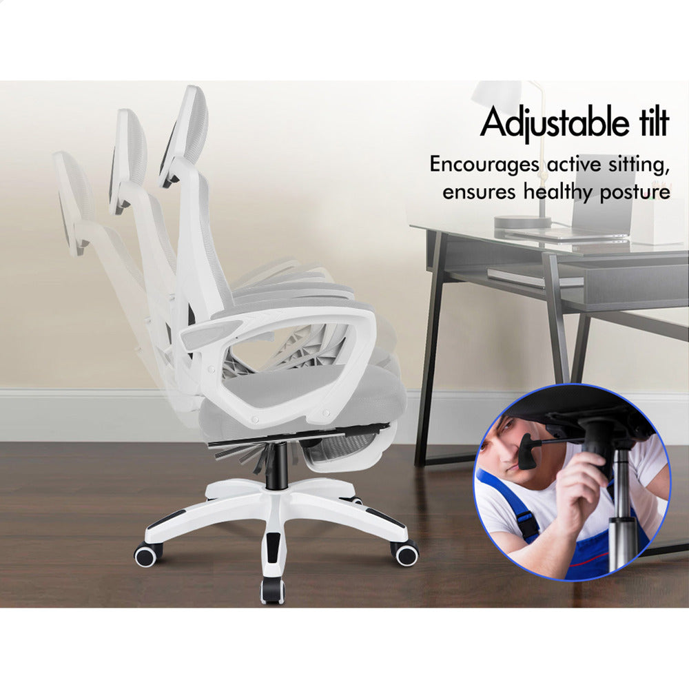 ALFORDSON Mesh Office Chair Gaming Executive Computer Recliner Study Work Seat White and Grey