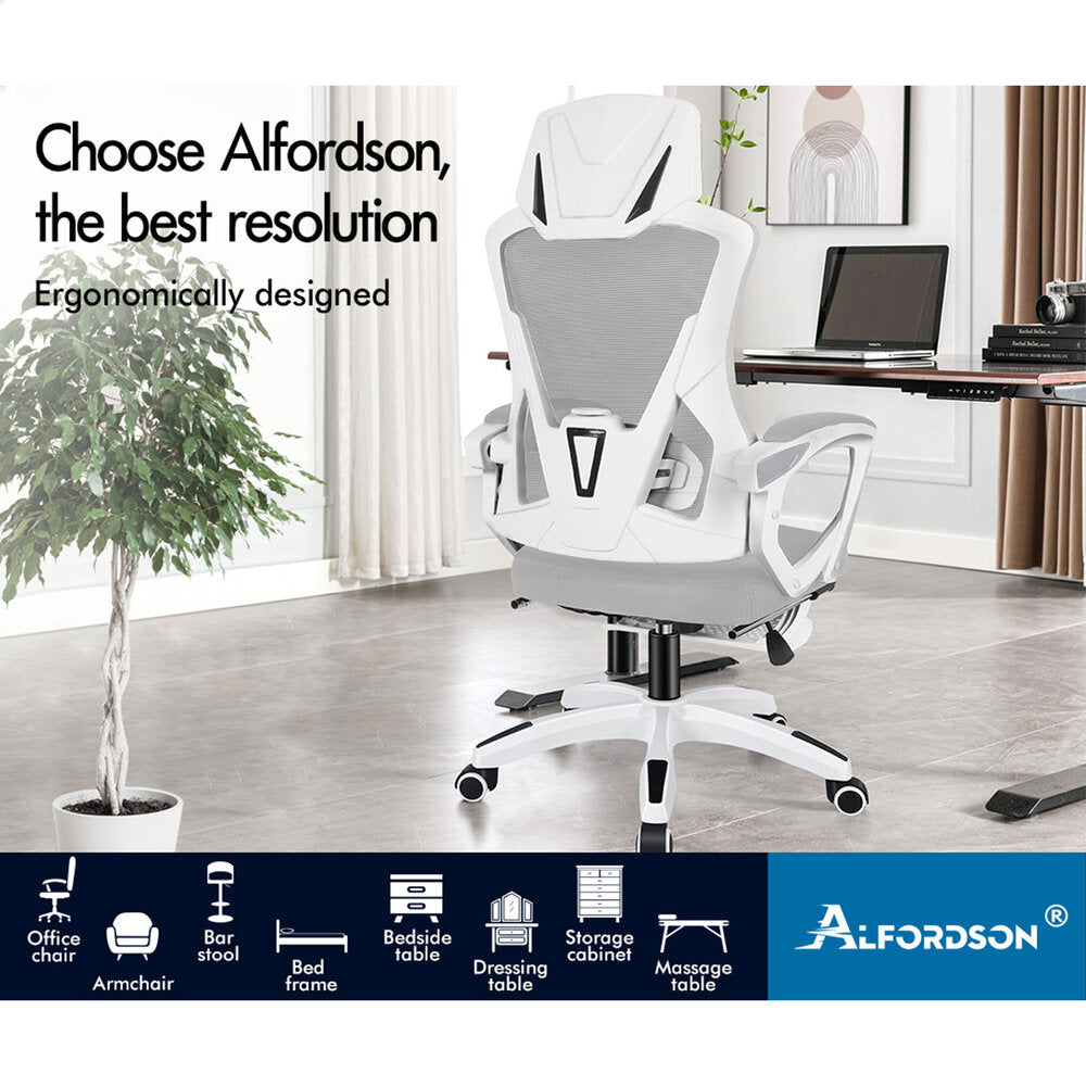 ALFORDSON Mesh Office Chair Gaming Executive Computer Recliner Study Work Seat White and Grey