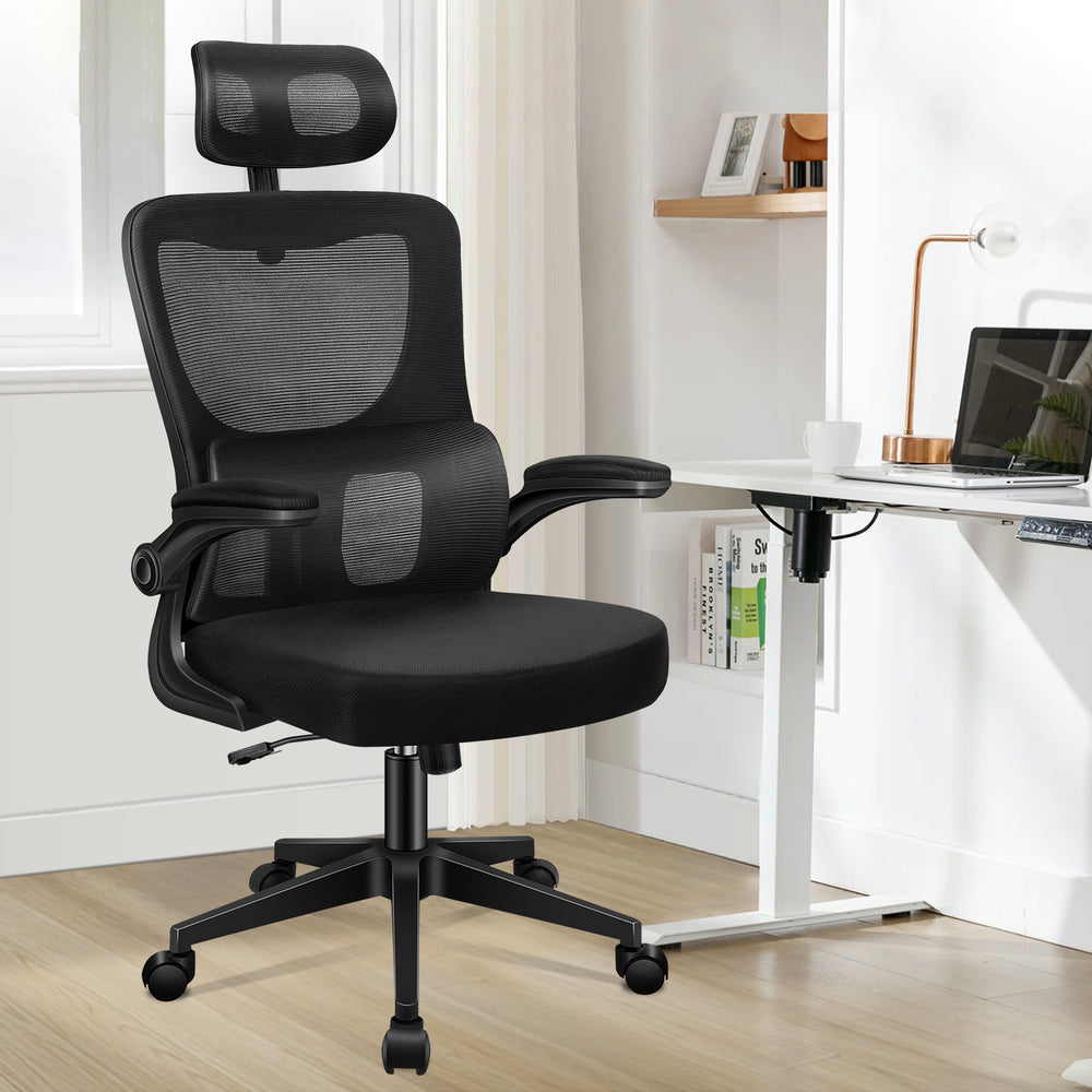 ALFORDSON Mesh Office Chair Gaming Executive Computer Tilt Fabric Seat Work Black And White