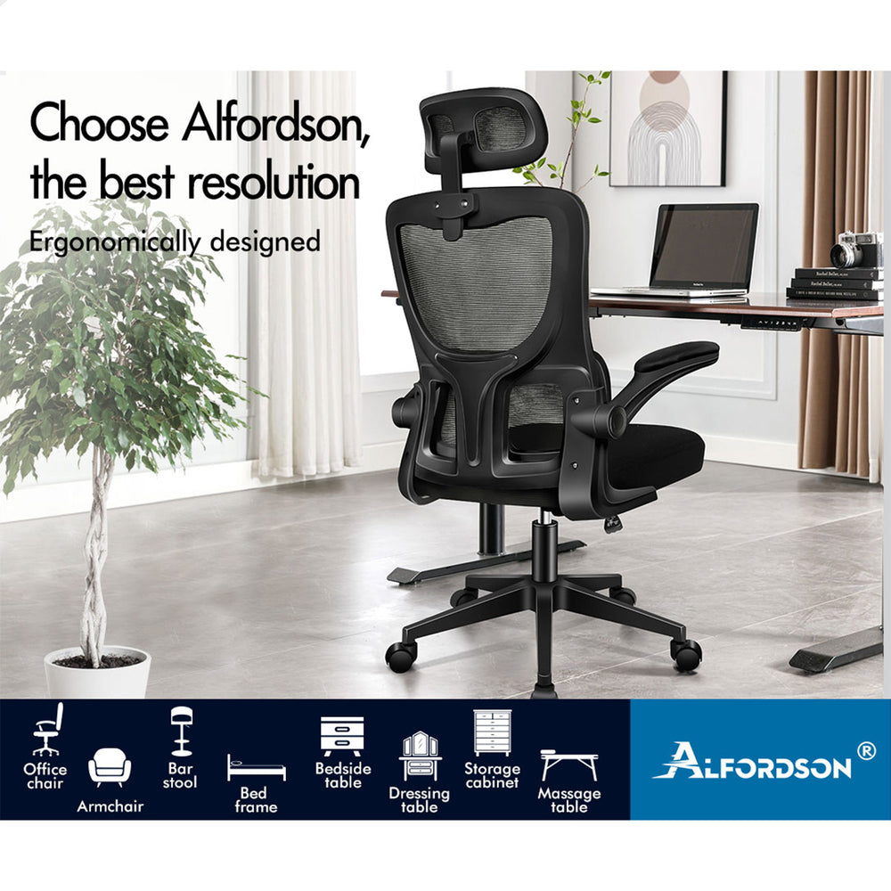 ALFORDSON Mesh Office Chair Gaming Executive Computer Tilt Fabric Seat Work Black And White