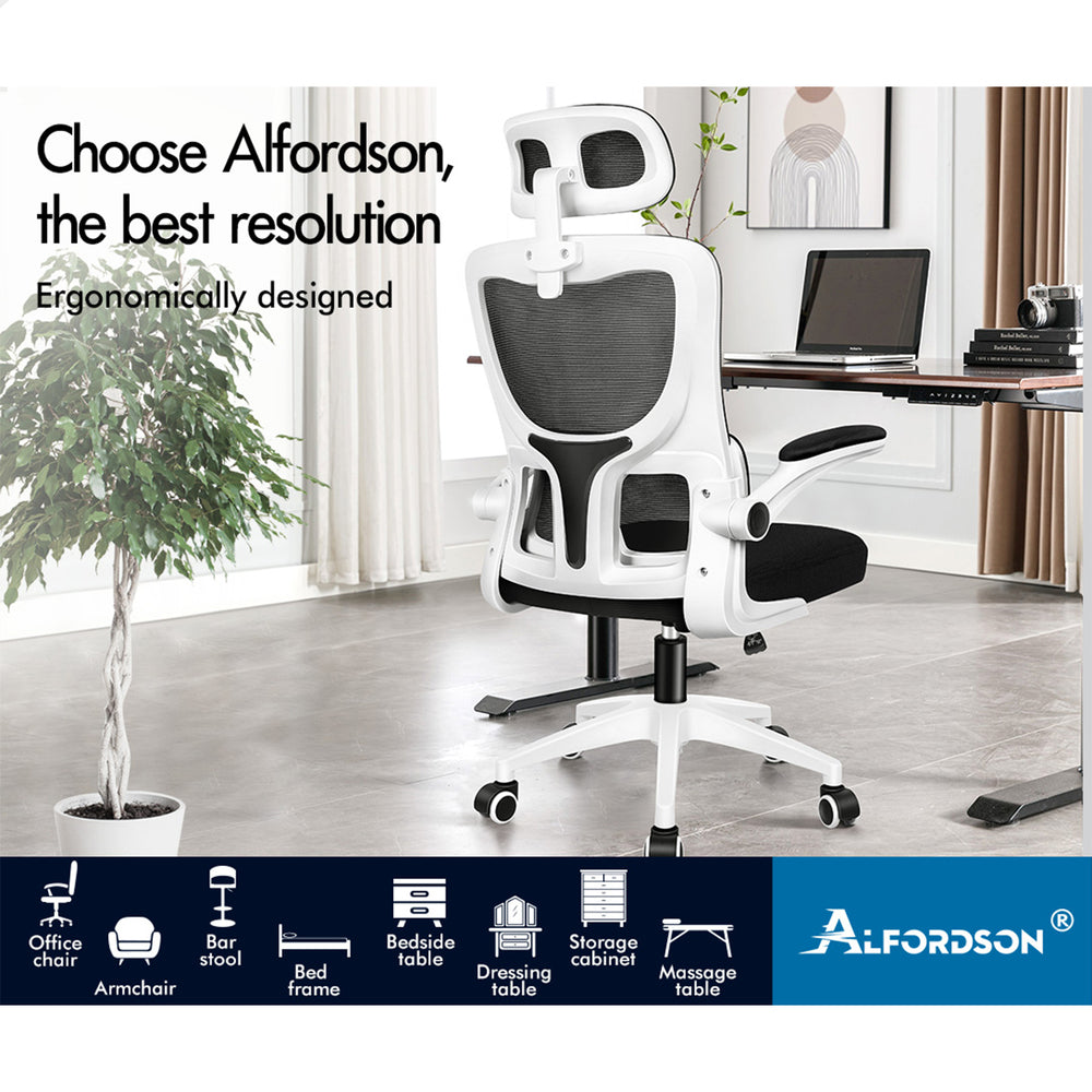 ALFORDSON Mesh Office Chair Executive Computer Fabric Seat Racing Tilt Study Work All Black