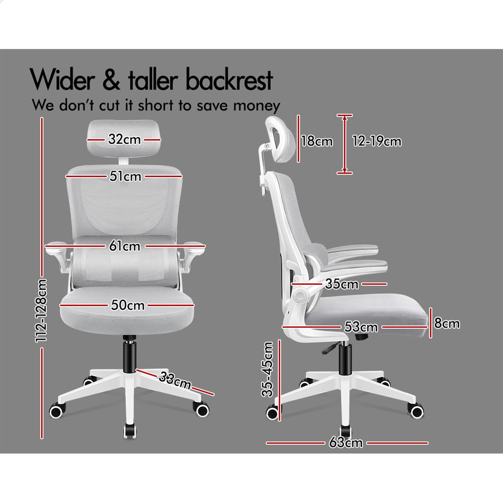 ALFORDSON Mesh Office Chair Executive Computer Tilt Fabric Seat Racing Work Grey & White