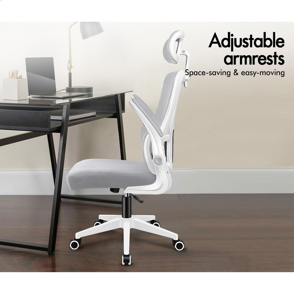 ALFORDSON Mesh Office Chair Executive Computer Tilt Fabric Seat Racing Work Grey & White