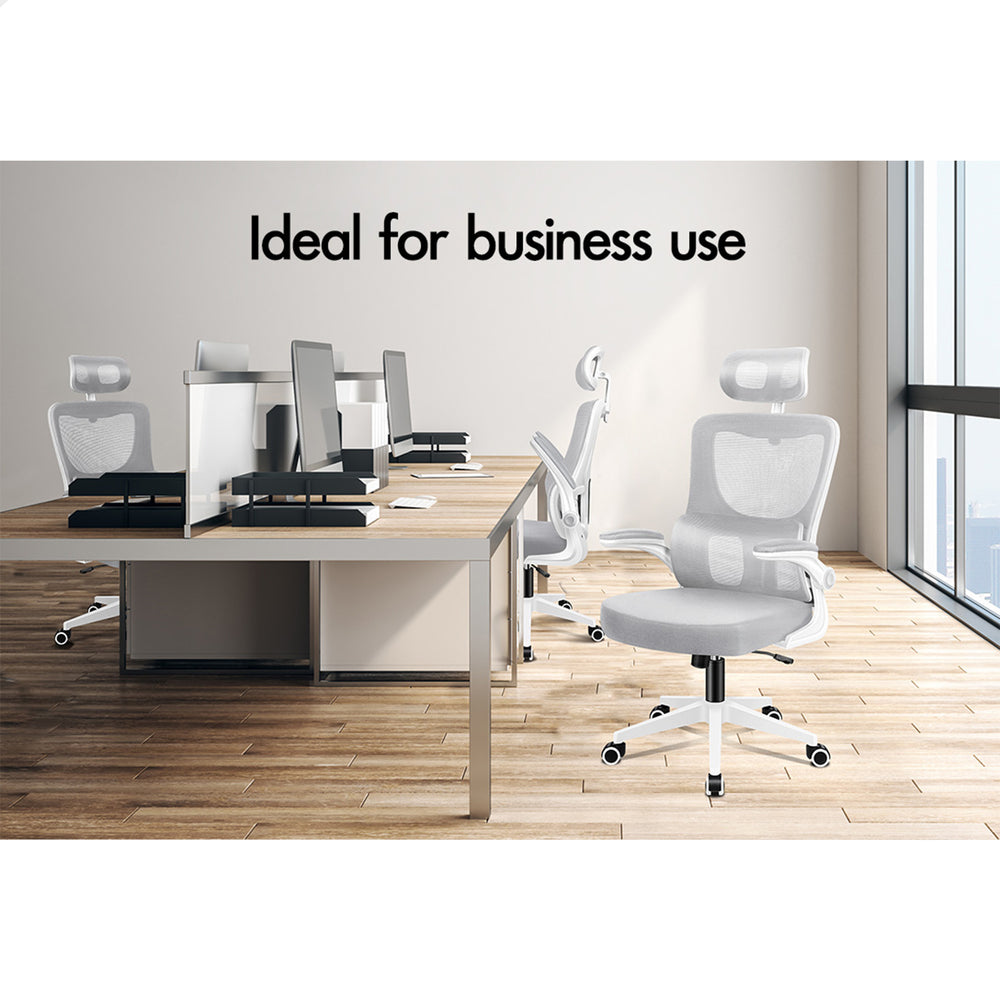 ALFORDSON Mesh Office Chair Executive Computer Tilt Fabric Seat Racing Work Grey & White