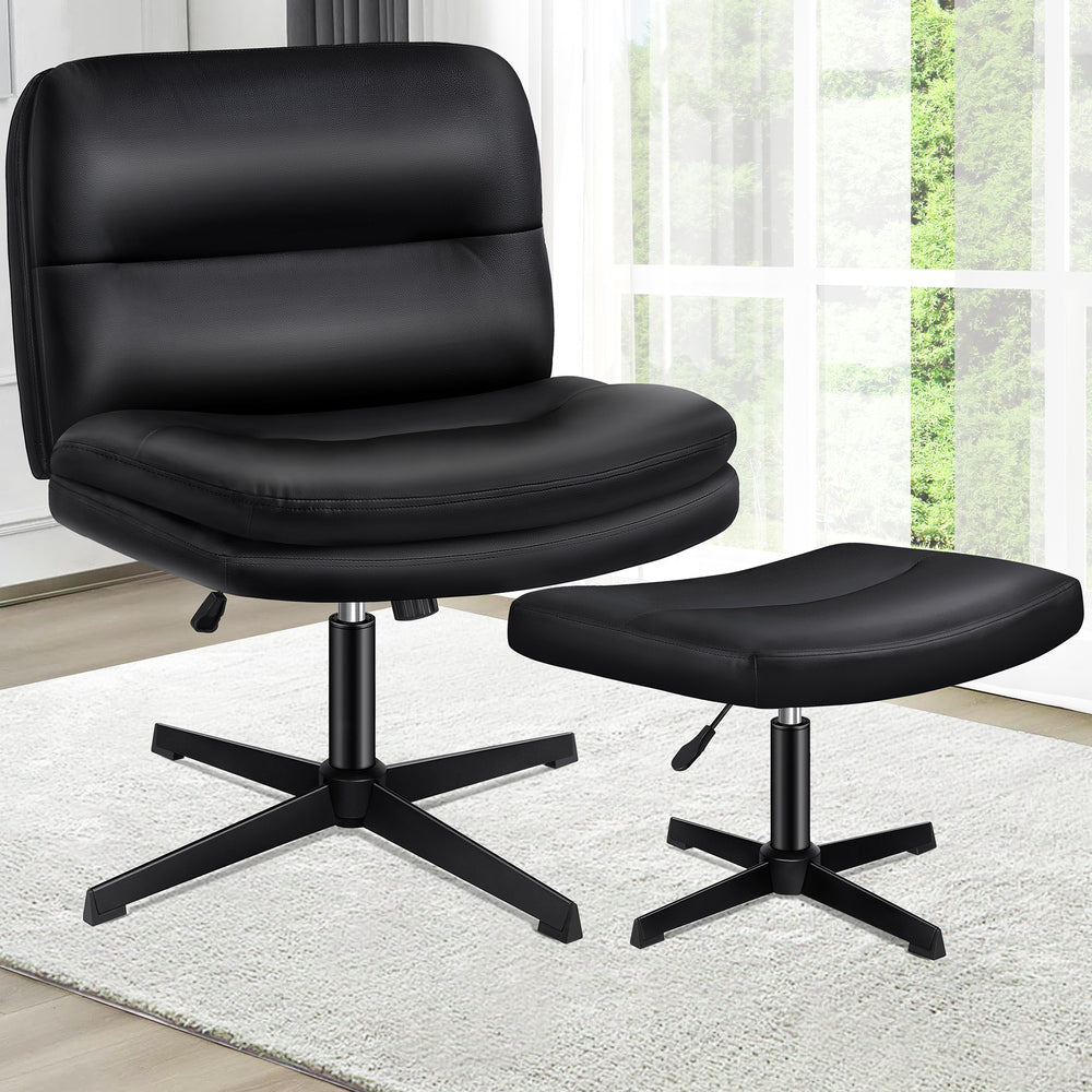 ALFORDSON Office Chair Computer Cross-legged Seat Work Ottoman PU Leather Black