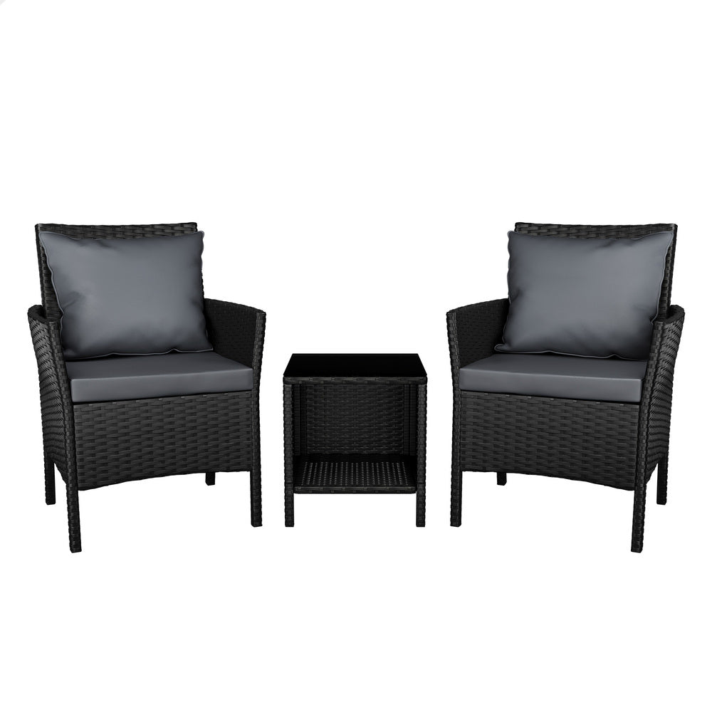 ALFORDSON Outdoor Furniture 3PCS Bistro Wicker Set Black